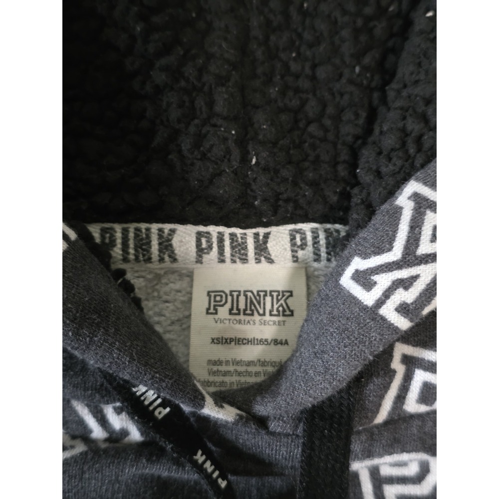 Victoria's Secret PINK Womens XS Campus pullover hoodie spellout sherpa hood - Picture 4 of 8